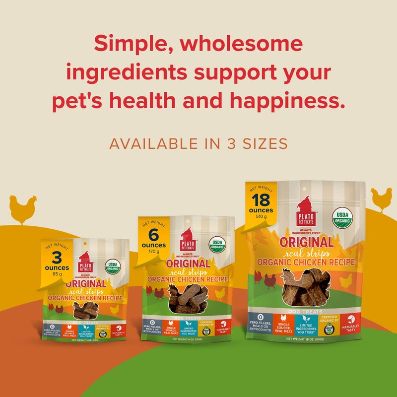 PLATO Original Real Strips Organic Chicken 6oz, brown - Image 4